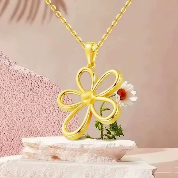 Elegant 18K Gold Plated Stainless Steel Flower Necklace  🌟Luxurious Fashion AU750 Pure Real 18K Gold Charm Flower Pendant Necklace